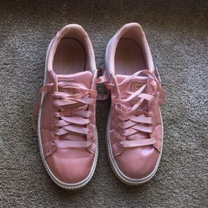 Pink silk platform pumas. Super cute!